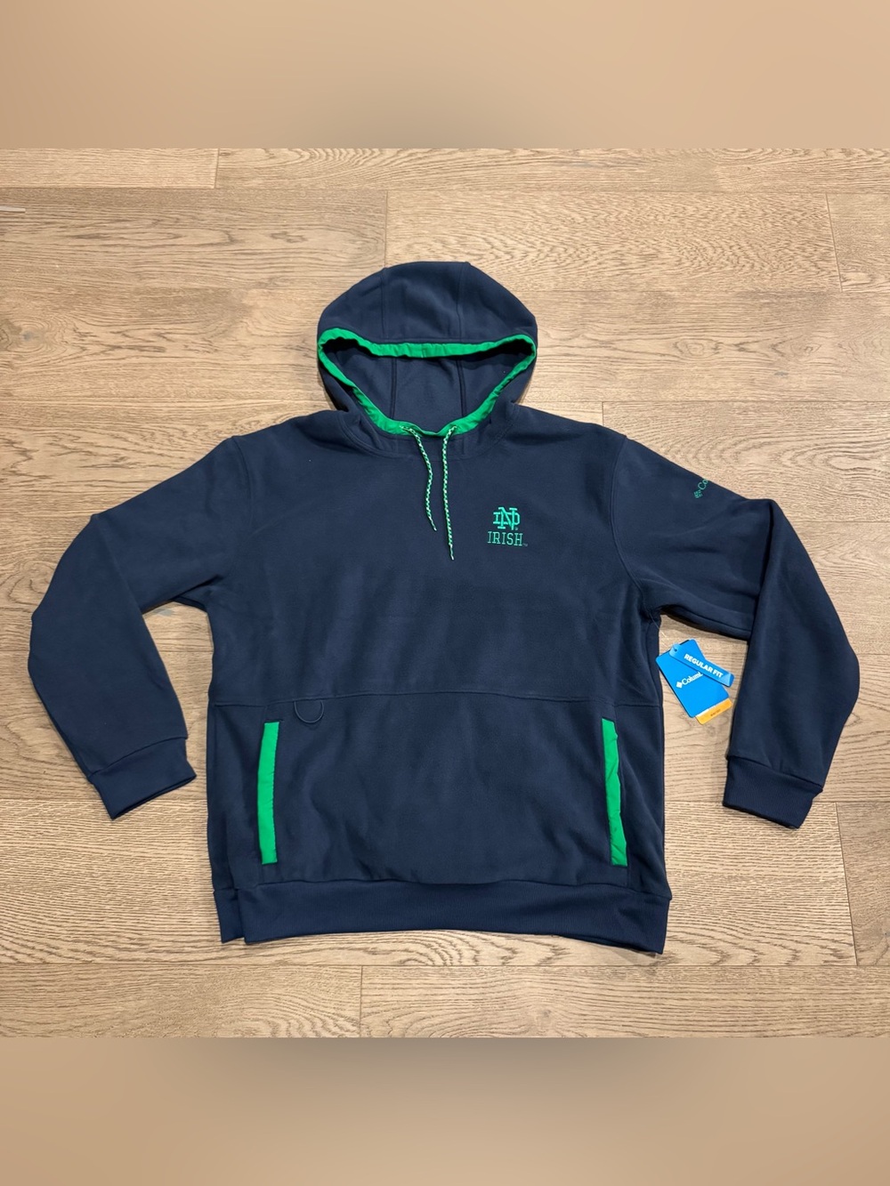 Columbia Navy Notre Dame Fighting Irish Flanker Fleece Pullover Hoodie NEW